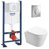Grohe Pack WC Bâti autoportant + WC Swiss Aqua Technologies Infinitio sans bride + Plaque chrome (ProjectInfinitio-2)