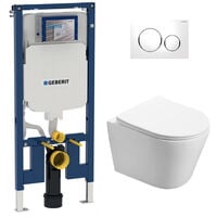 Geberit Pack WC bâti-support UP720 extra-plat + WC Infinitio sans bride fixations invisibles + Plaque blanche (SLIM-Infinitio-C)