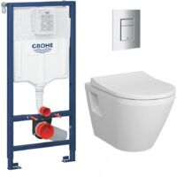 Grohe – Pack WC suspendu sans bride Integra – Bâti Rapid SL avec abattant softclose – Plaque chrome – Réservoir 6-9L avec réglage