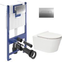Villeroy & Boch – Pack WC Bâti-support sans bride – WC suspendu Swiss Aqua Technologies Brevis – Fixations invisibles – Plaque chrome – Économie d'eau