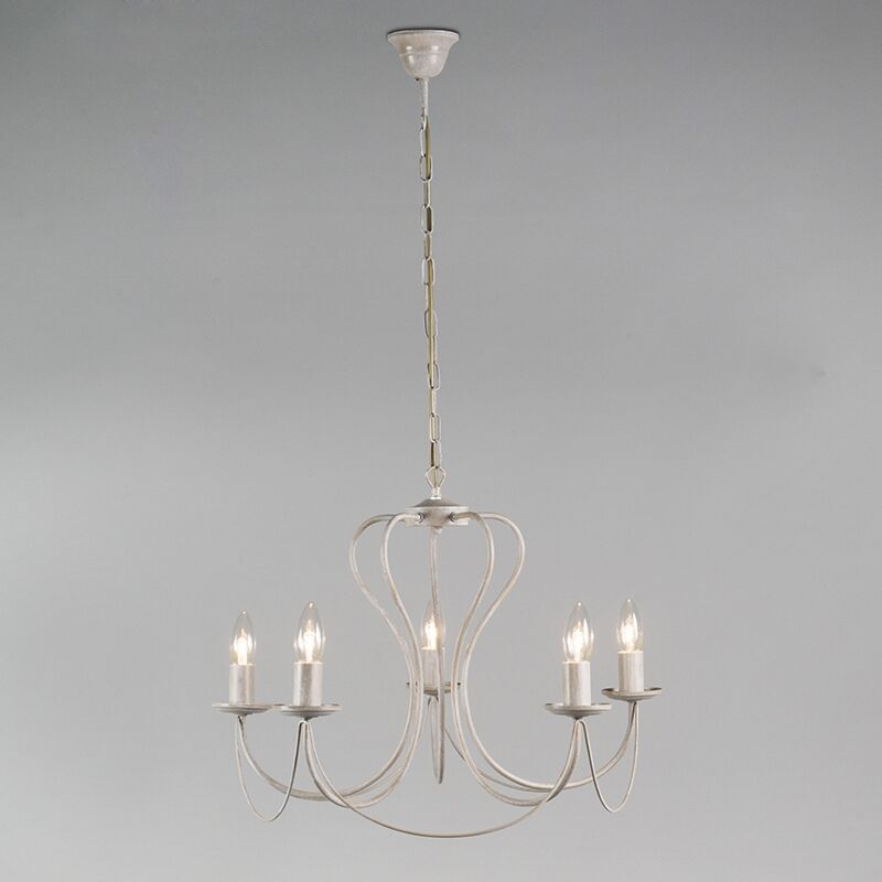 QAZQA Lampadario con paralume giuseppe - Classico - Tessuto,Acciaio -  Ruggine/Marrone - Tondo/Organico Max. 8 x Watt