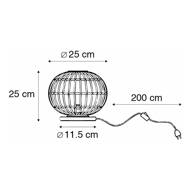 QAZQA Lampada da tavolo canna - rustico - Bamboo,Acciaio - Nero/Legno -  Tondo Max. 1 x Watt