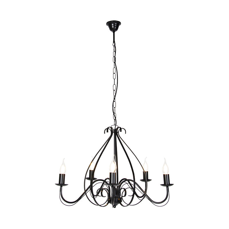 QAZQA Lampadario con paralume giuseppe - Classico - Tessuto,Acciaio -  Ruggine/Marrone - Tondo/Organico Max. 8 x Watt