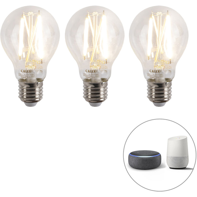 Calex Set di 3 lampade LED smart E27 dimmerabili A60 7W 806 lm 1800-3000K