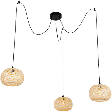 Lampada Da Soffitto Orientale Tromma In Rattan E Legno, 30 Cm, Regolabile, Per Soggiorno E Camera - 4