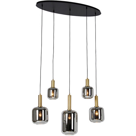 QAZQA Lampada a sospensione tavolo soggiorno zuzanna - Moderno - Vetro,Acciaio - Grigio/Oro/Nero - Ovale Max. 5 x Watt (1/4)