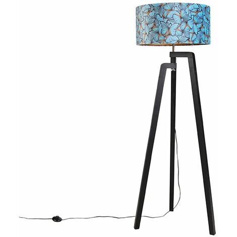 Lampada da terra oro/ottone con paralume in velluto blu 40/40 cm - Parte