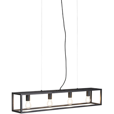 QAZQA + Lampada a sospensione tavolo soggiorno cage - Industriale - Acciaio - Nero - Allungato Max. 4 x Watt - Nero