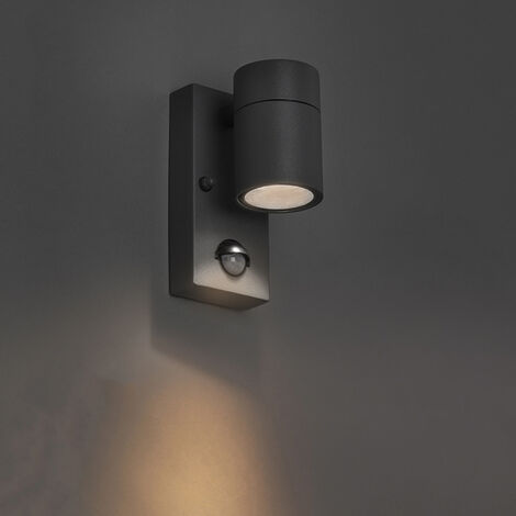 QAZQA + Lampada da esterno con sensore di movimento solo - Moderno -  Acciaio inossidabile - Grigio scuro - Cilindro Max. 1 x Watt