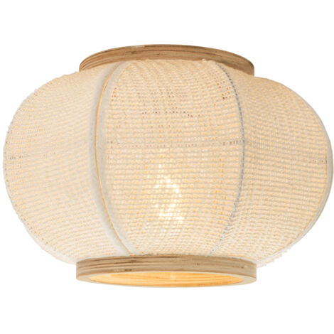 Qazqa Lampada Da Soffitto Orientale Tromma 30 Cm In Rattan E Lino - Plafoniera Per Soggiorno E Camera