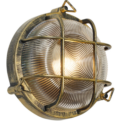 QAZQA Appliques nautica - Industriale - Alluminio,Vetro - Oro/Trasparente - Tondo Max. 1 x Watt