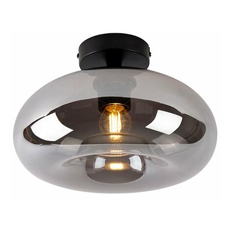 QAZQA Lampada da soffitto busa - Art déco - Vetro,Acciaio - Nero/Grigio - Tondo Max. 1 x Watt