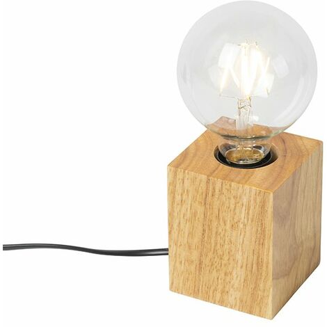 QAZQA Lampada da tavolo bloc - rustico - Legno - Legno - Cubo Max. 1 x Watt