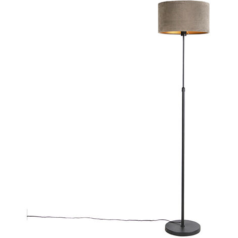 Lampada da terra design velluto nero paralume tortora con oro