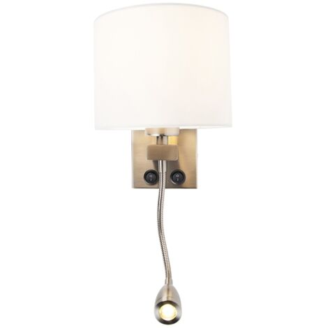 QAZQA Applique con paralume blitz - Moderno - Acciaio,Tessuto - Taupe/Nero/Oro - Oblungo Max. 1