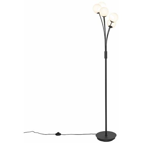 QAZQA Lampada da terra athens-opal - Moderno - Acciaio,Vetro - Nero/Bianco  - Tondo Max. 5 x Watt