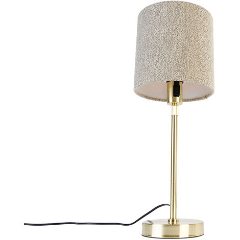 QAZQA Lampada da tavolo con paralume parte boucle - Design -  Acciaio,Tessuto - Oro/Ottone/Taupe - Tondo Max.