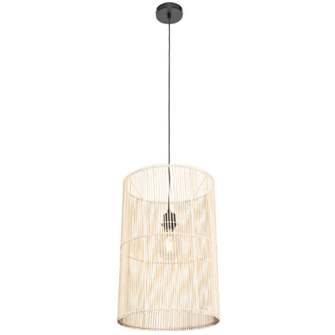 QAZQA Lampada a sospensione natasja - rustico - Bamboo,Acciaio - Legno/Nero - Cilindro Max. 1 x Watt