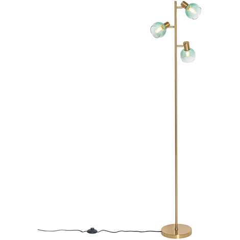 QAZQA Lampada da terra pallon - Art déco - Vetro,Acciaio - Ottone/Bianco - Oblungo Max. 2 x Watt