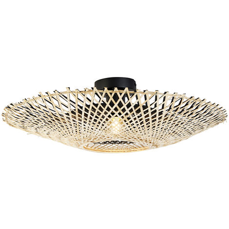Qazqa Lampada Da Soffitto Orientale Tromma 30 Cm In Rattan E Lino - Plafoniera Per Soggiorno E Camera