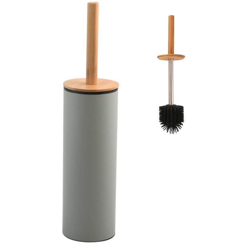 Spirella WC Bürste Klobürste Toilettenbürste „Adonis“ mit hygienischem  Behälter matt taupe Bambus + Silikon Bürstenkopf
