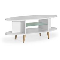 TOPKIT Table ovale avec étagère en verre 1200 2474 Table centrale Table à manger Couleur blanche