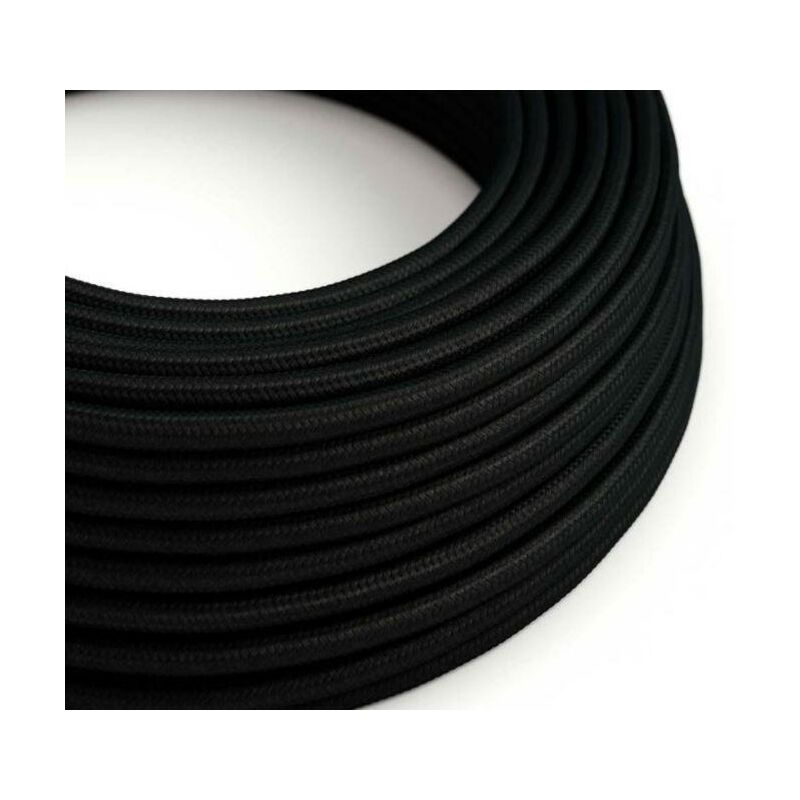 Câble électrique rond recouvert de tissu effet soie ZigZag, noir