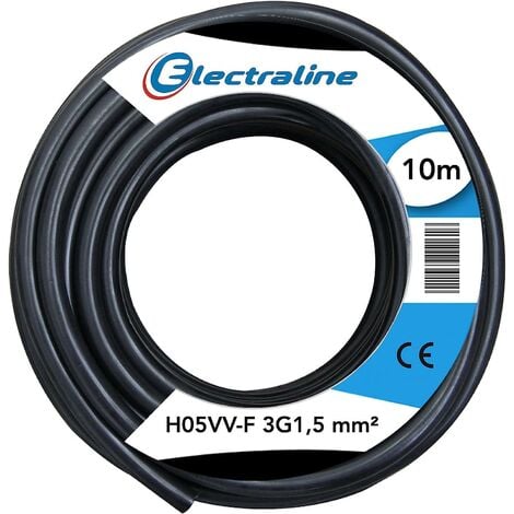 Câble d'alimentation électrique HO5VV-F 3G1,5 Gris - 10m