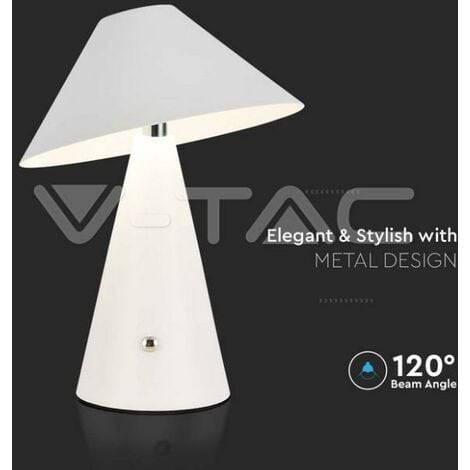 V-TAC Lampe de table LED 3W batterie rechargeable couleur blanche