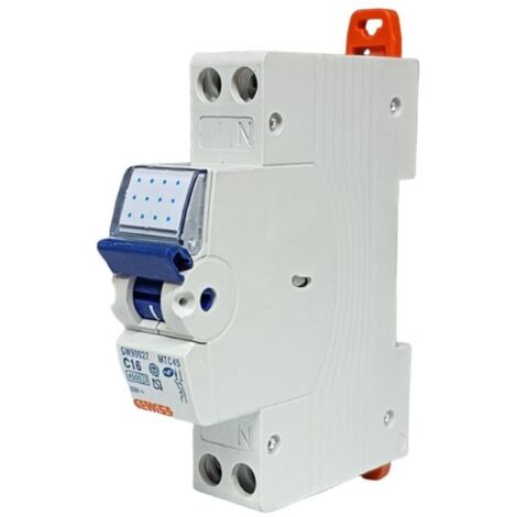 Gewiss – Disjoncteur unipolaire magnétothermique 16A courbe C – 1 pôle + neutre – Capacité de coupure 4.5kA – GW90027