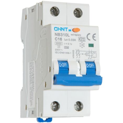 Chint Nb2le-c10 Série Disjoncteur à courant résiduel, 10 A, courbe C, 1P + N, AC type