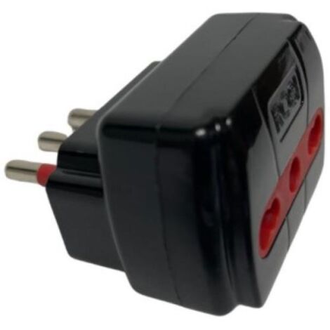 Adaptateur électrique Plat ROSI EMILIA Flat - Noir - Fiche 16A 2P+T / Prise 10/16A 2P+T - Ultra Fin