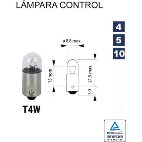 Bombilla lampara t4w 12v 4w t4w ba9s (pack 10 unidades) coche-moto