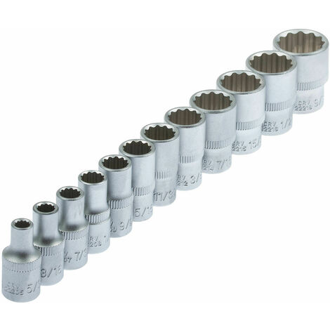 Juego Vasos en Pulgadas Whitworth de 12 Caras 5/32"-9/16 para carraca pequeña de 1/4" CR-V herramienta ideal para trabajos de precisión en mecánica, automoción y bricolaje.