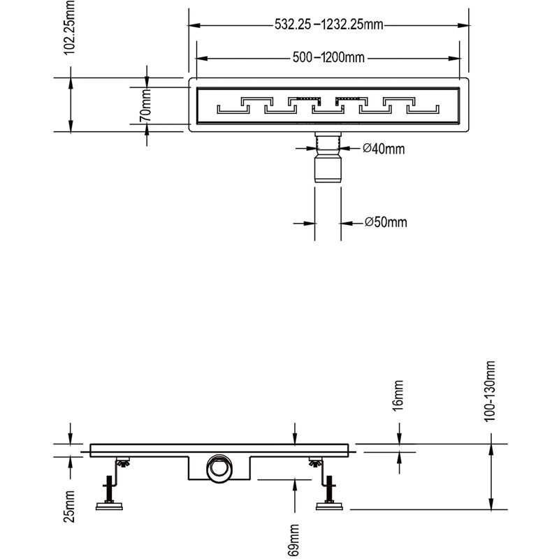 Canaleta de desagüe de Acero inox con rejilla perfilada 90 cm mod. Doric