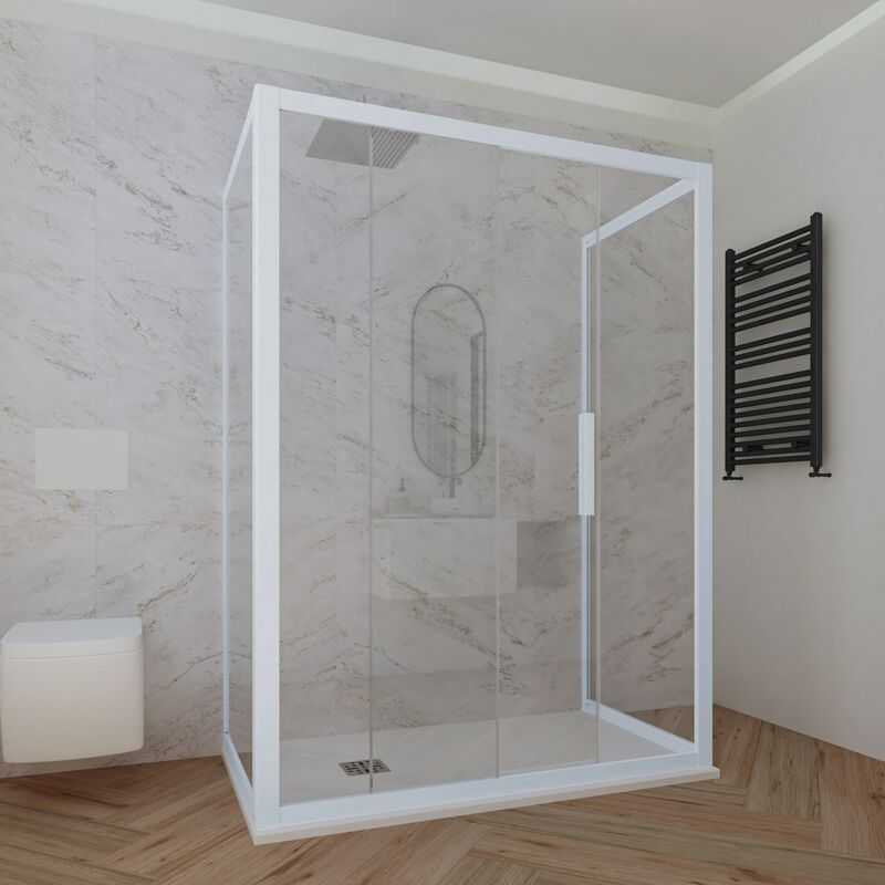 Mampara de ducha dorada 100x80 cm, transparente, pentagonal