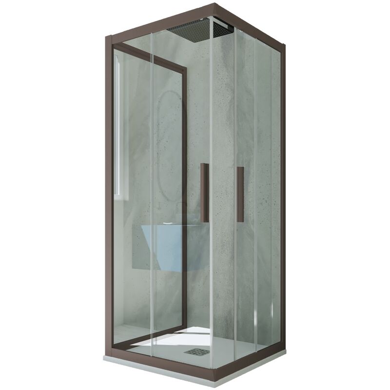 Mampara de ducha angular deslizante 70x70 CM de PVC Chocolate H 200 Vidrio  Transparente mod. Kolors
