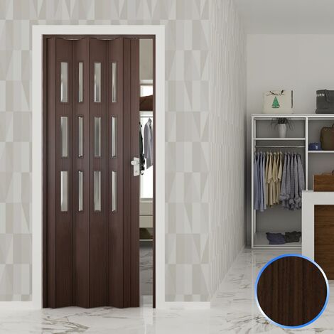 Puerta plegable de interior de pvc 88,5x214 cm mod. Luciana Vetro color nuez mansonia con vidrio transparente