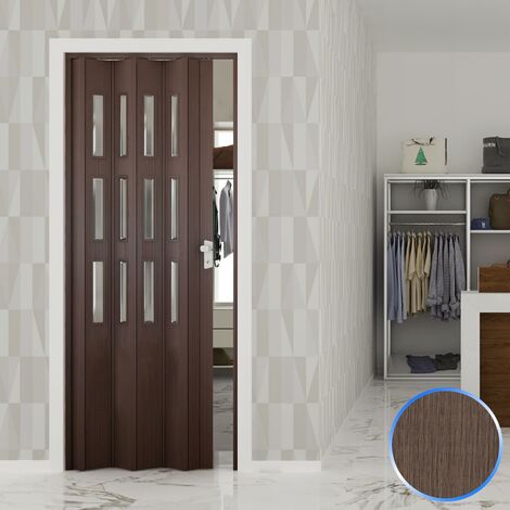Puerta plegable de interior de pvc 88,5x214 cm mod. Luciana Vetro color roble tórtora con vidrio satinado