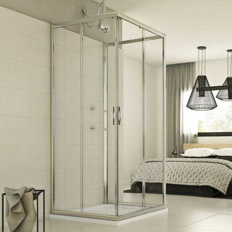 Mampara de ducha corredera 3 lados vidrio transparente h 198 mod. Evolution Trio 90x90x90 cm cuadrado