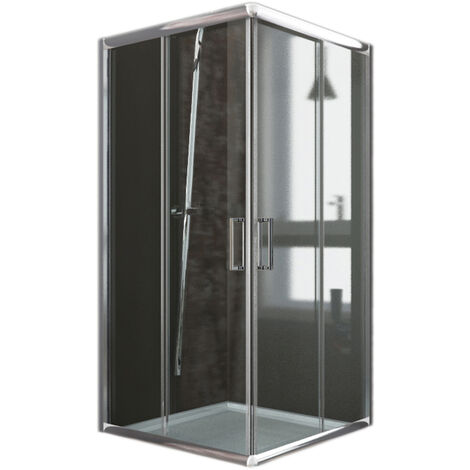 Mampara de ducha deslizante vidrio transparente h 185 mod. Alabama 90x90 cm cuadrado