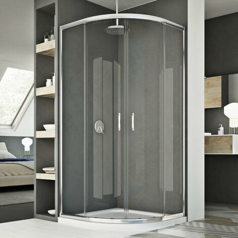 Mampara de ducha semicircular deslizante vidrio transparente h 185 mod. Junior 80x80 cm