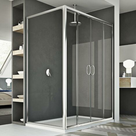 Mampara de ducha corredera rectangular vidrio transparente h 185 mod. Replay Duo 2 Hojas 80x160 cm
