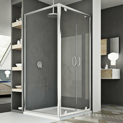Mampara de ducha 2 hojas abatibles vidrio transparente h 185 mod. Sintesi Duo 2 Hojas 80x100 ap. 100 cm rectangular