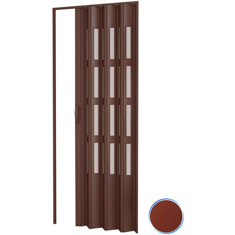 Puerta plegable de interior en kit con vidrios de PVC mod. Sonia Caoba 82x220 cm