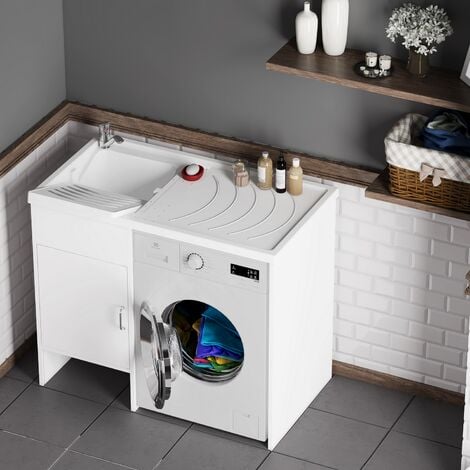 Mueble para lavadora y lavadero reversible de PVC color blanco 110x64,5 cm  mod. Irene