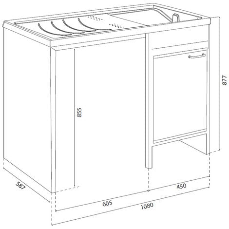 Mueble para lavadora y lavadero reversible de PVC color blanco 110x64,5 cm  mod. Irene