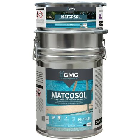 Peinture de piscine blanche 13,5L – Résine époxy bi-composant – Grande résistance au chlore – Imperméabilisant pour béton et coque polyester – GMC