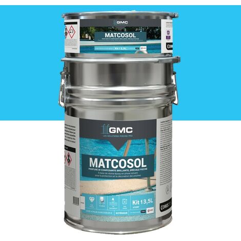 Peinture piscine Matcosol époxy 13.5L – Résistance au chlore – Imperméabilisant pour béton et coque polyester – Brillant – GMC