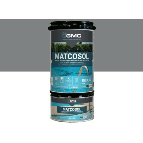 PEINTURE PISCINE MATCOSOL GRIS 3,5L -Résine epoxy bi- Composant grande résistance au chlore- GMC